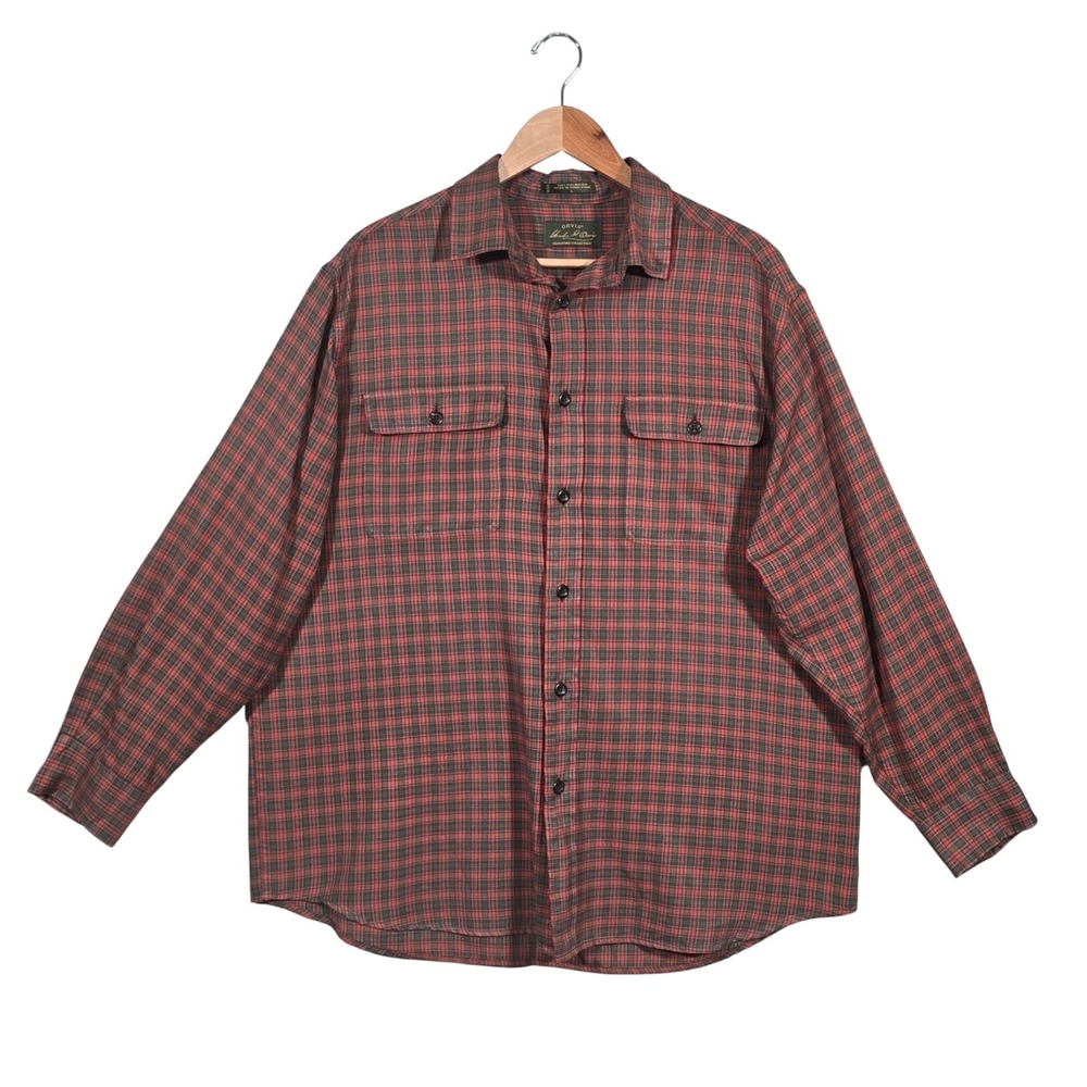 Charles R Orvis Signature Plaid Button Up Shirt Mens Large Red Gray Gorpcore